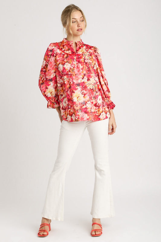 Satin Coral Floral Print Top